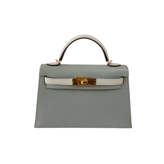 Hermès Mini Kelly II 20 HSS Gris Perle / Craie Chèvre with Gold Hardware 2023 Stamp B