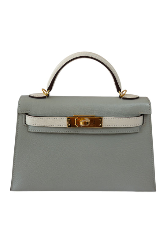 Hermès Mini Kelly II 20 HSS Gris Perle / Craie Chèvre with Gold Hardware 2023 Stamp B