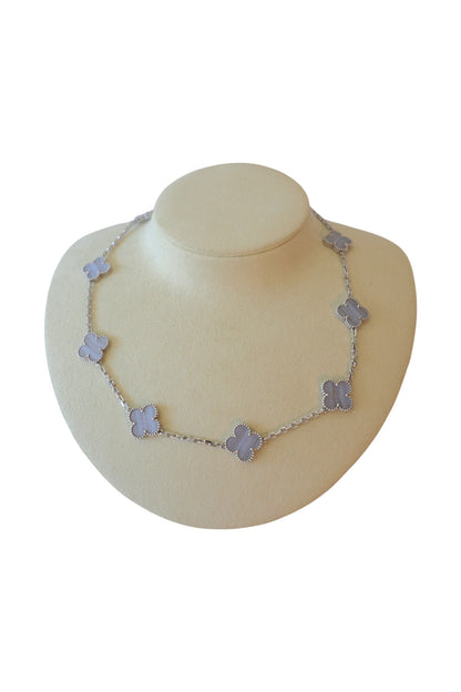Van Cleef & Arpels White Gold Chalcedony Vintage Alhambra 10 Motif  Necklace