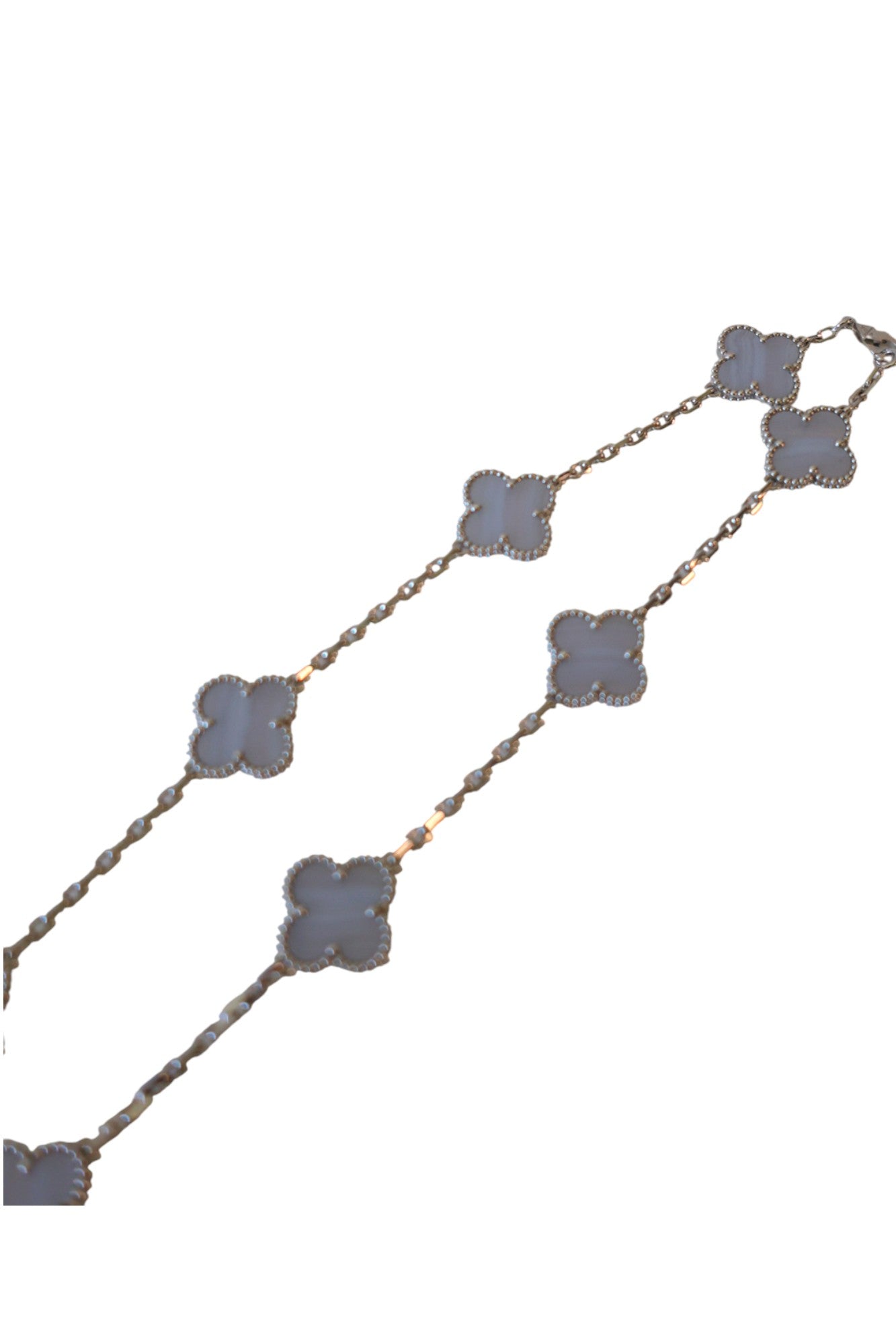 Van Cleef & Arpels White Gold Chalcedony Vintage Alhambra 10 Motif  Necklace