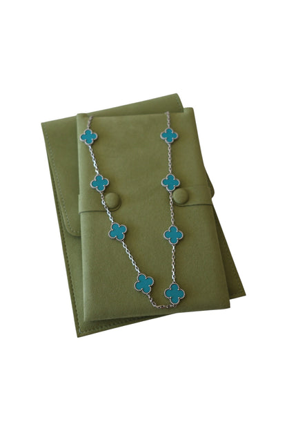 Van Cleef & Arpels Vintage Alhambra Turquoise 10 Motif White Gold Necklace