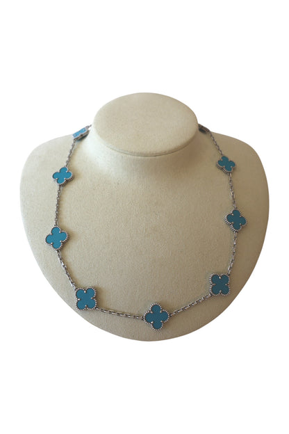 Van Cleef & Arpels Vintage Alhambra Turquoise 10 Motif White Gold Necklace