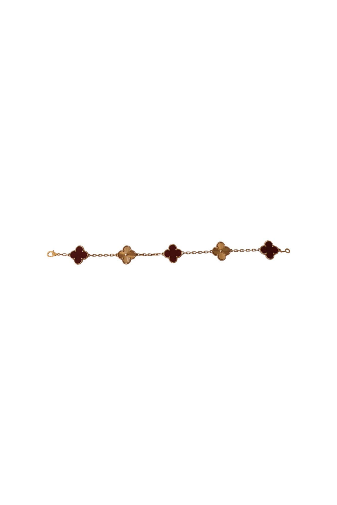Van Cleef & Arpels Vintage Alhambra 5 motif  Bracelet 18k Rose Gold Gullioche Red Carnelian