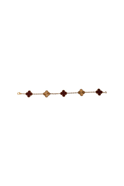 Van Cleef & Arpels Vintage Alhambra 5 motif  Bracelet 18k Rose Gold Gullioche Red Carnelian