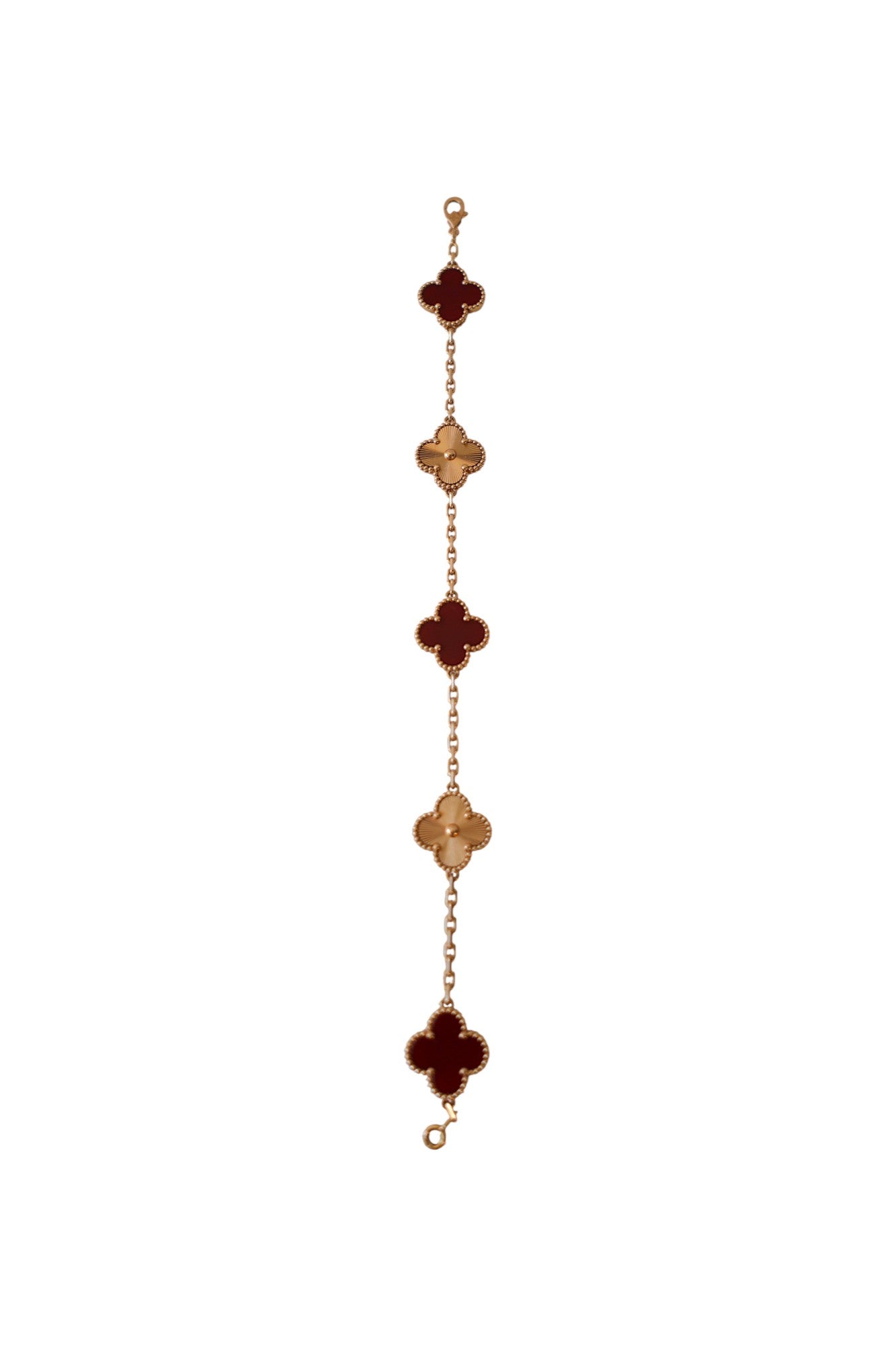 Van Cleef & Arpels Vintage Alhambra 5 motif  Bracelet 18k Rose Gold Gullioche Red Carnelian