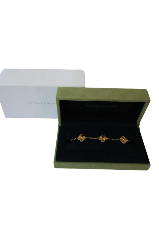 Van Cleef & Arpels Vintage Alhambra Gullioche  bracelet, 5 motifs 18K yellow gold