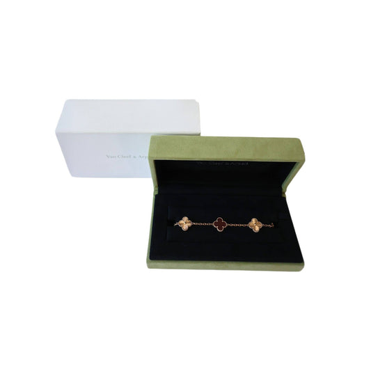Van Cleef & Arpels Vintage Alhambra 5 motif  Bracelet 18k Rose Gold Gullioche Red Carnelian