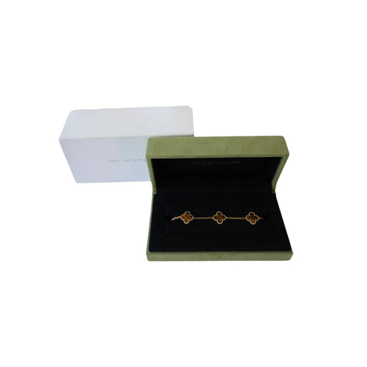 Van Cleef & Arpels Vintage Alhambra bracelet, 5 motifs 18K Yellow Gold, Tiger Eye