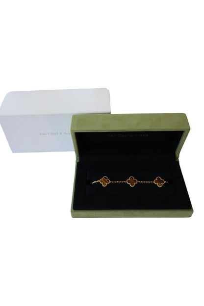 Van Cleef & Arpels Vintage Alhambra bracelet, 5 motifs 18K Yellow Gold, Tiger Eye