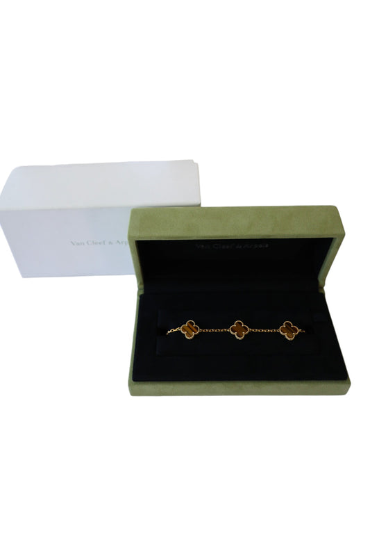 Van Cleef & Arpels Vintage Alhambra bracelet, 5 motifs 18K Yellow Gold, Tiger Eye