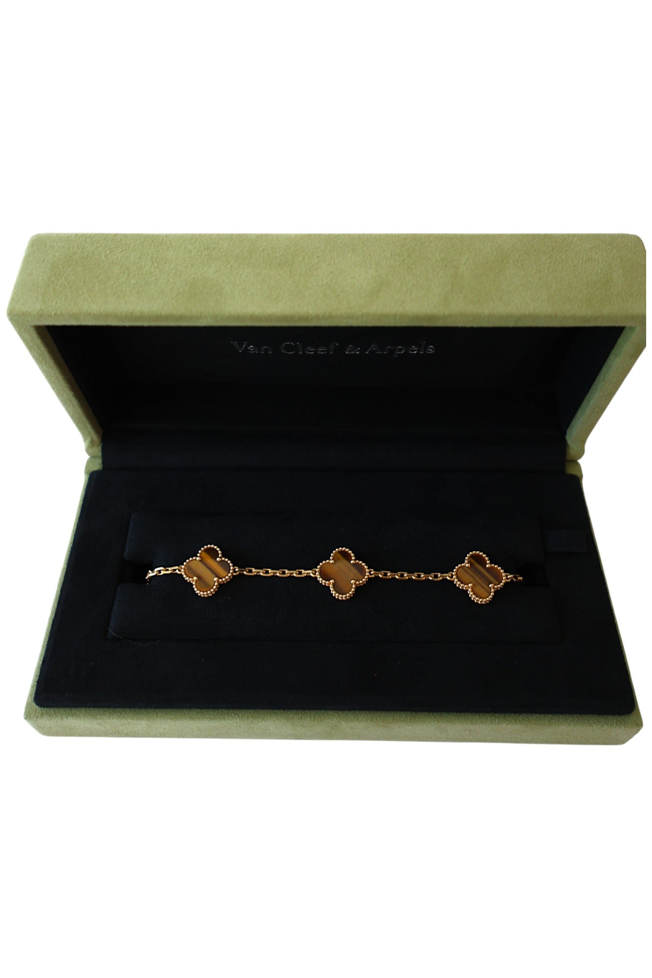 Van Cleef & Arpels Vintage Alhambra bracelet, 5 motifs 18K Yellow Gold, Tiger Eye