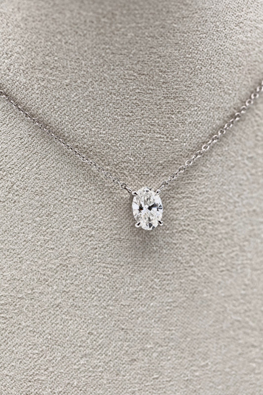 Oval Shape Diamond Necklace 14K Solid Gold – 1.01 CT