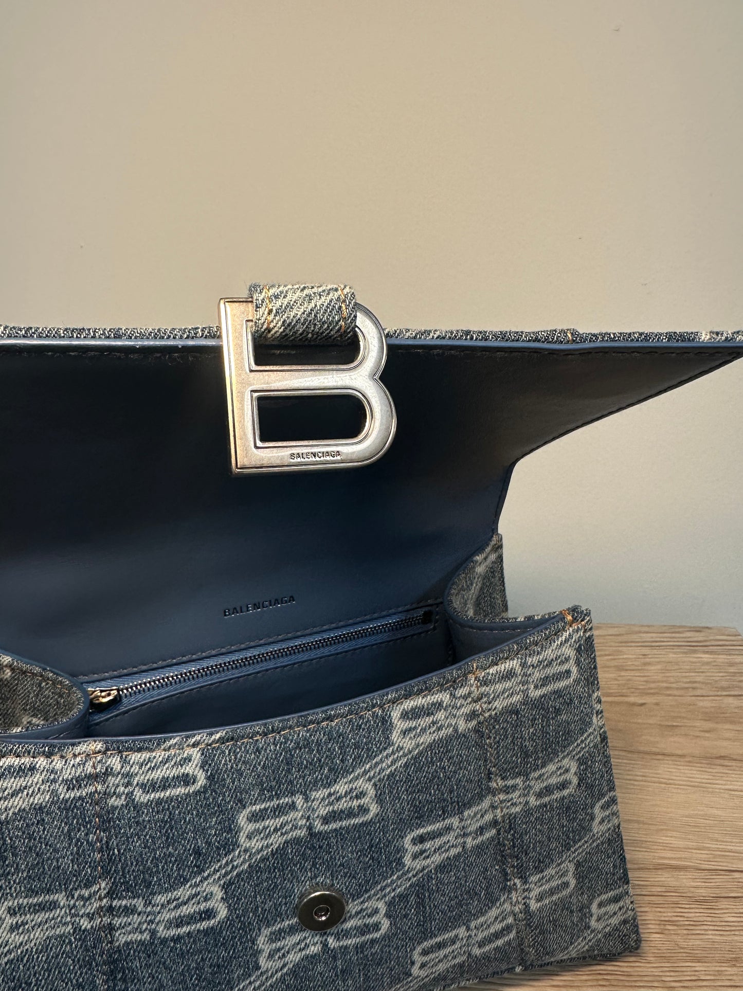 Balenciaga Hourglass Top Handle Small BB Monogram Denimn Bag