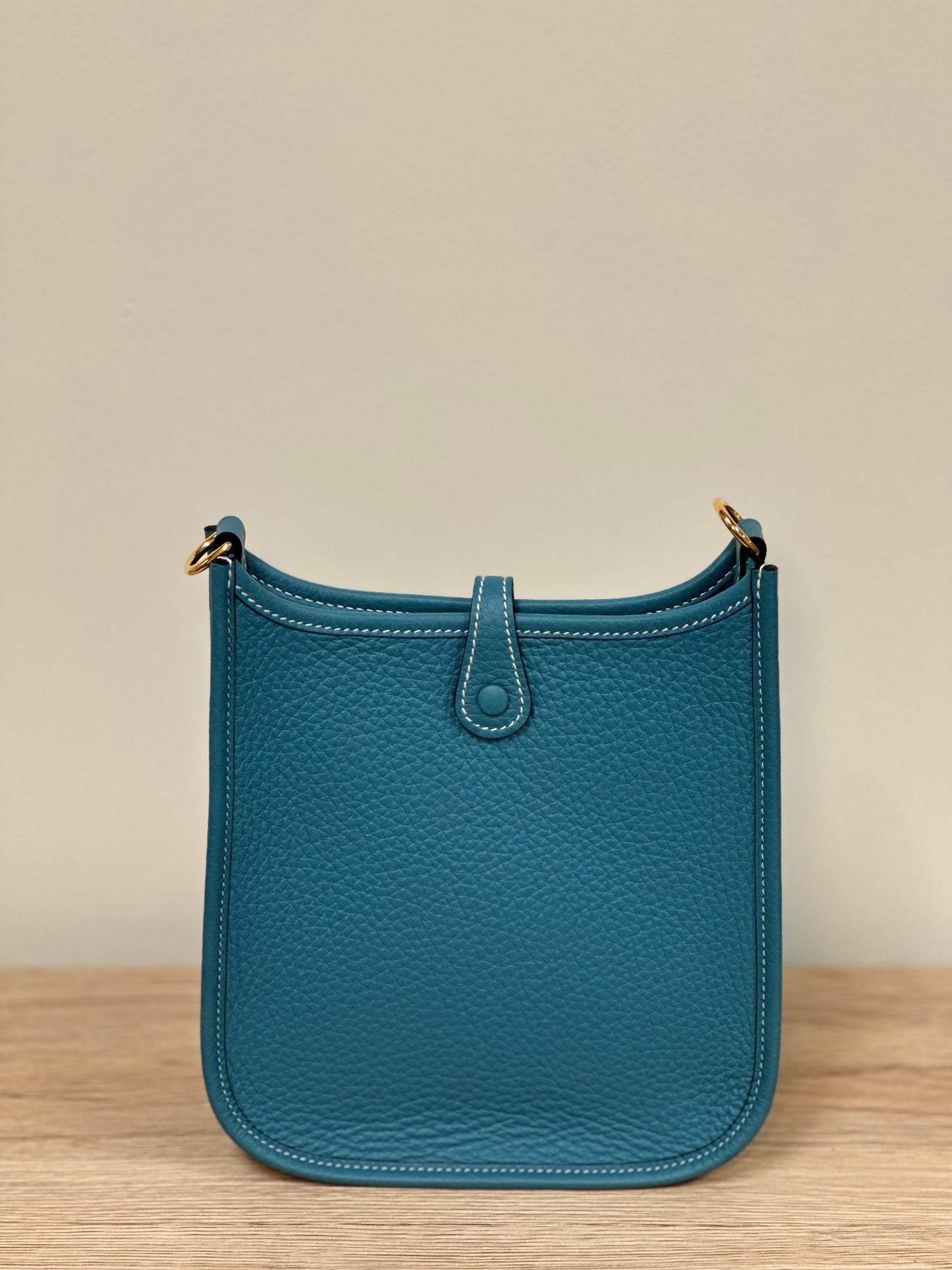 HERMES Bleu Jean blue Clemence leather EVELYNE 16 Bag