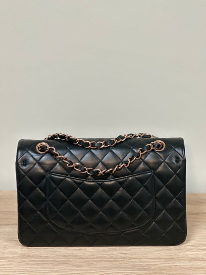 Chanel 21B Black Lambskin Quilted Classic Flap Medium Rose Gold Hardware