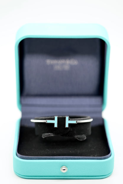 TIFFANY & CO. White Gold Turquoise T Wire Bracelet