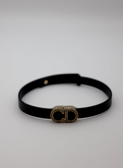 Christian Dior Rhinestone CD Icon Black Leather Bracelet