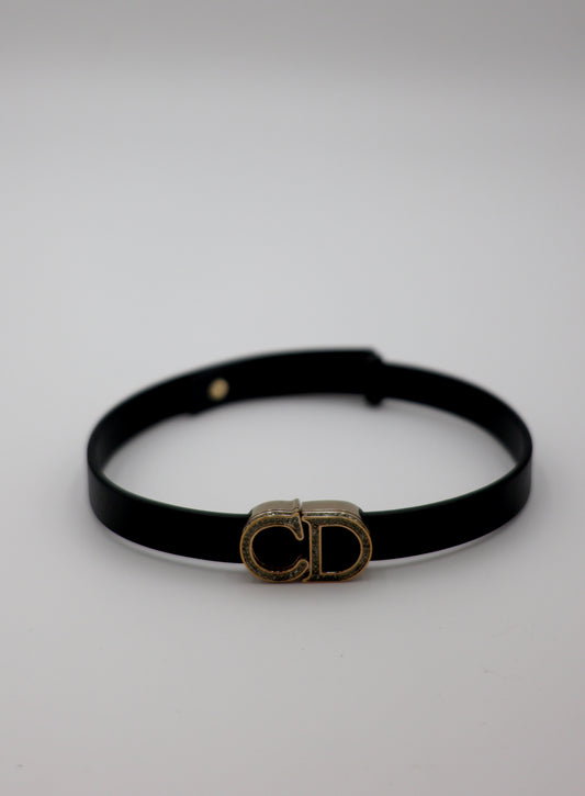 Christian Dior Rhinestone CD Icon Black Leather Bracelet