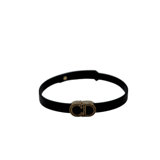 Christian Dior Rhinestone CD Icon Black Leather Bracelet