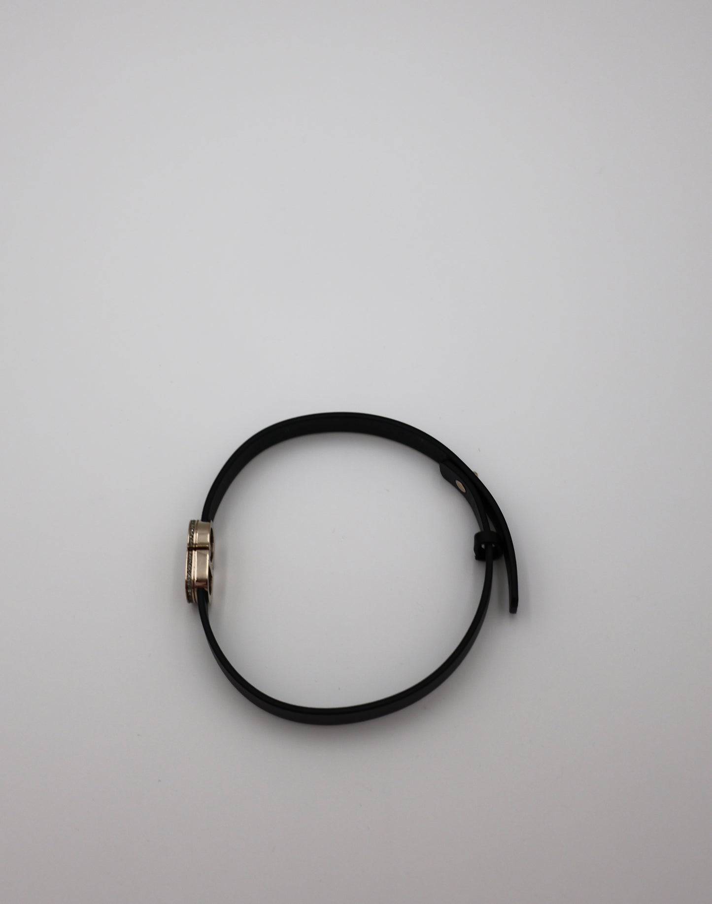 Christian Dior Rhinestone CD Icon Black Leather Bracelet
