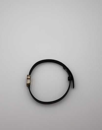 Christian Dior Rhinestone CD Icon Black Leather Bracelet