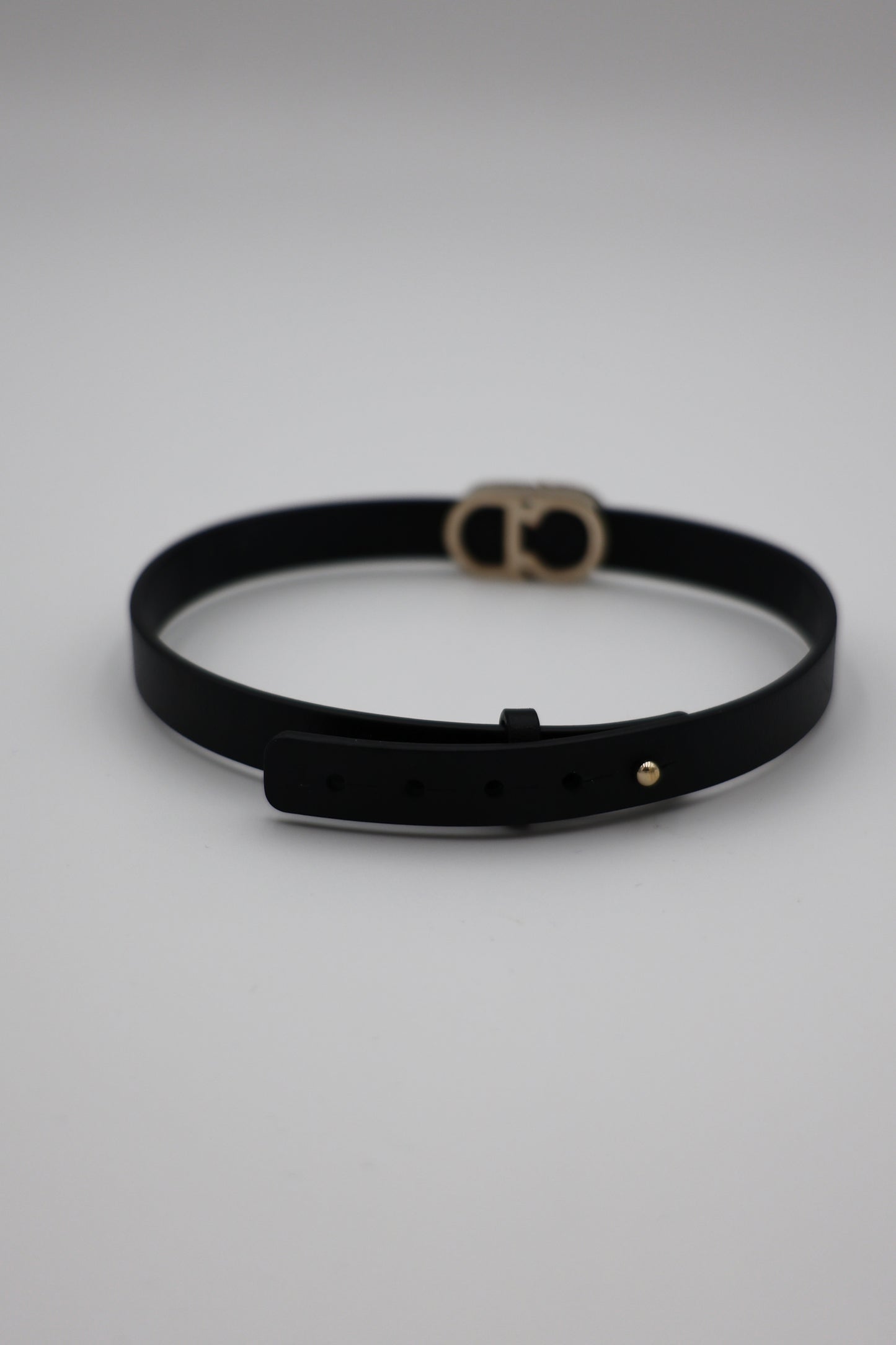 Christian Dior Rhinestone CD Icon Black Leather Bracelet