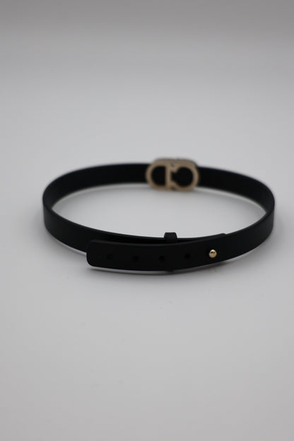 Christian Dior Rhinestone CD Icon Black Leather Bracelet