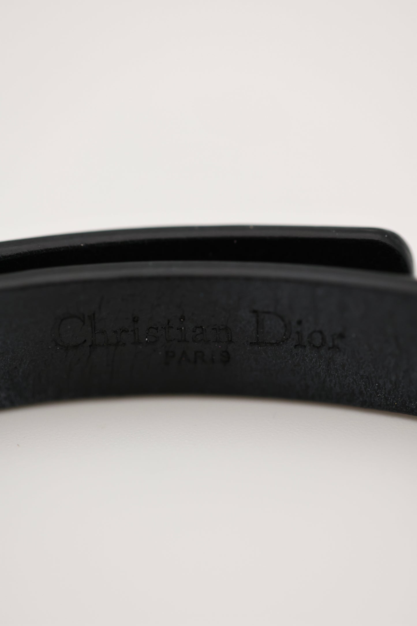 Christian Dior Rhinestone CD Icon Black Leather Bracelet