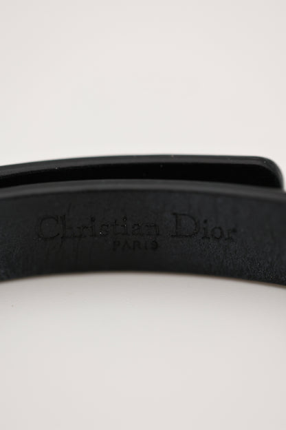 Christian Dior Rhinestone CD Icon Black Leather Bracelet
