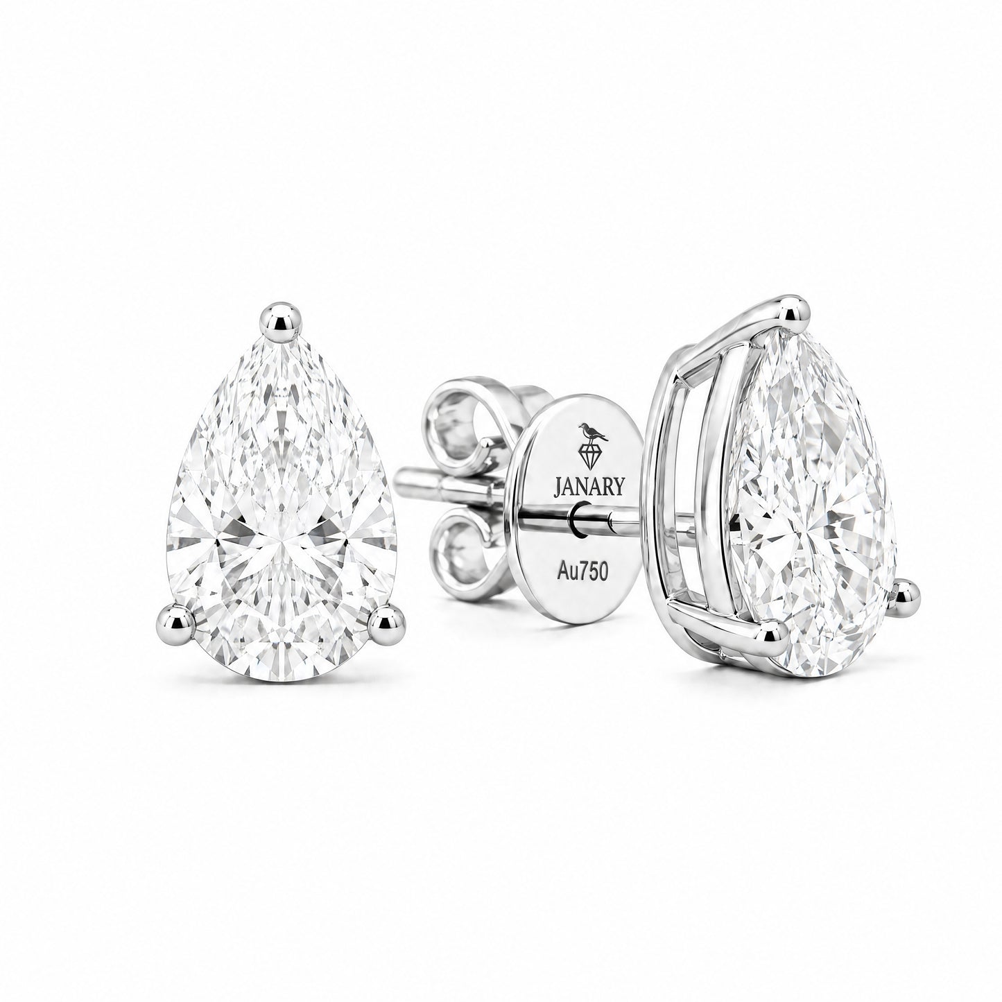 JANARY Pear 3-Carat Diamond Stud Earrings in 18K White Gold