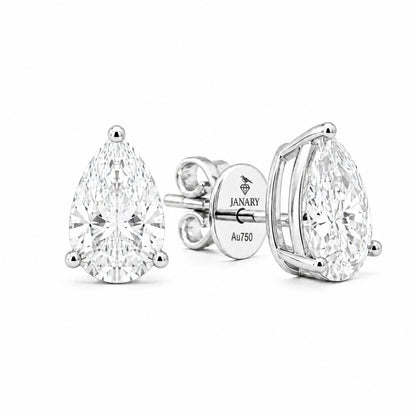 JANARY Pear 3-Carat Diamond Stud Earrings in 18K White Gold