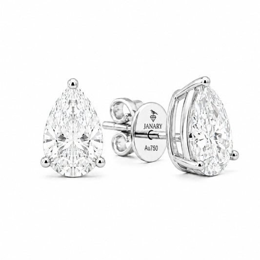 JANARY Pear 3-Carat Diamond Stud Earrings in 18K White Gold