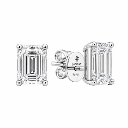JANARY Emerald Cut 4-Carat Diamond Stud Earrings in 18K White Gold