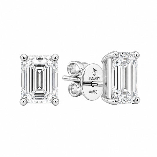 JANARY Emerald Cut 4-Carat Diamond Stud Earrings in 18K White Gold