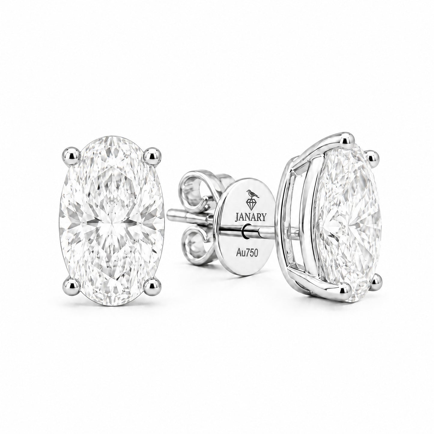 JANARY Oval Cut 5-Carat Diamond Stud Earrings in 18K White Gold