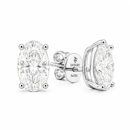 JANARY Oval Cut 5-Carat Diamond Stud Earrings in 18K White Gold