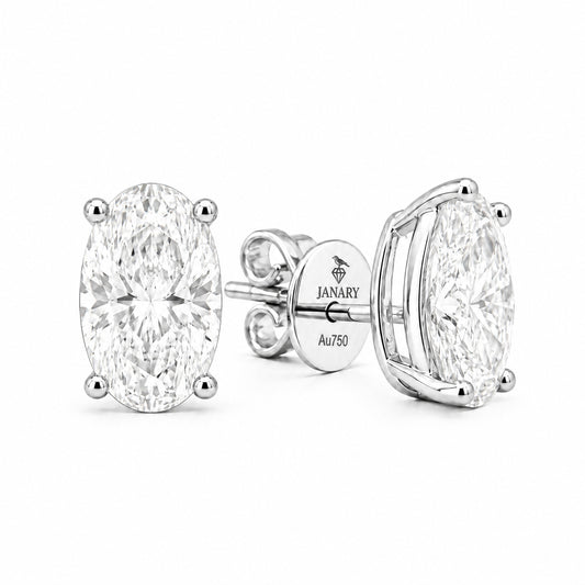 JANARY Oval Cut 5-Carat Diamond Stud Earrings in 18K White Gold