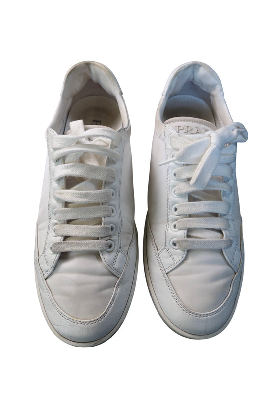Prada Nappa Re Nylon White Sneakers Low Top Women