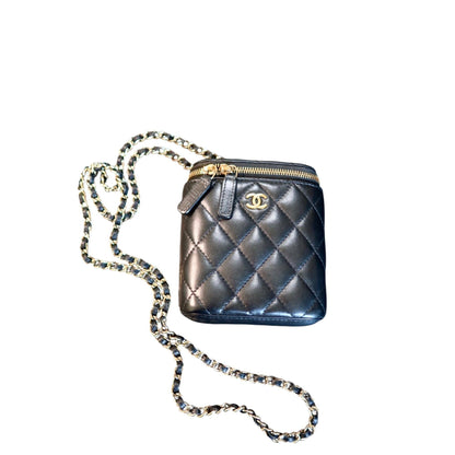 Chanel Lambskin Mini Vanity Case with Chain Black Leather Gold Hardware