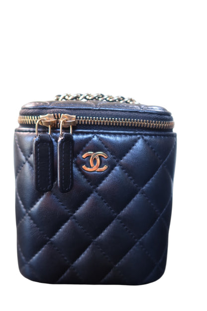 Chanel Lambskin Mini Vanity Case with Chain Black Leather Gold Hardware