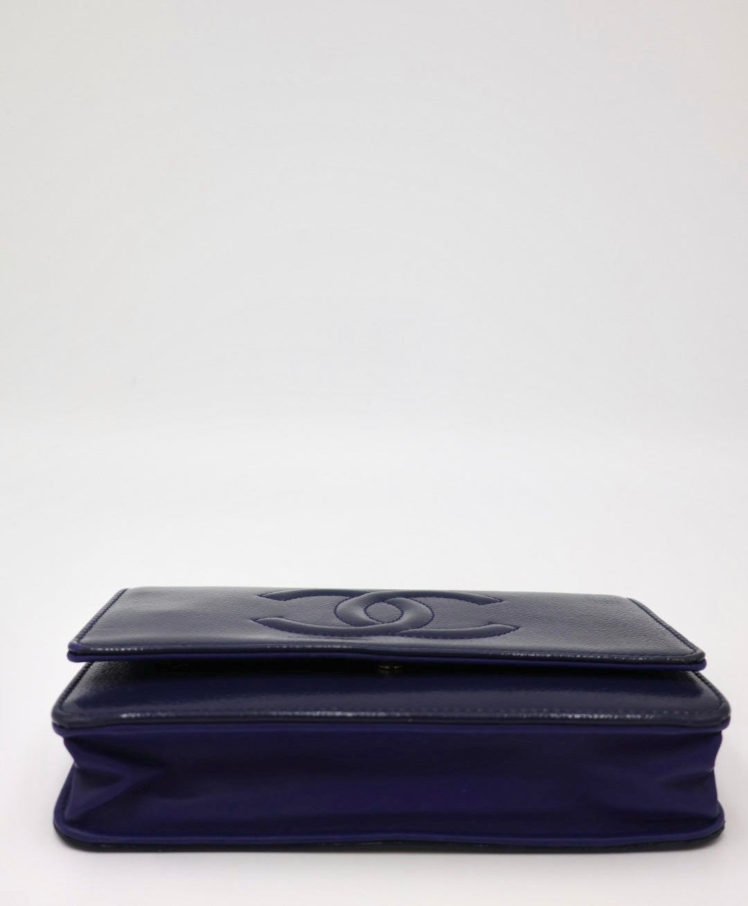 Chanel Timeless Patent Wallet on Chain - Blue with Silver Hardware