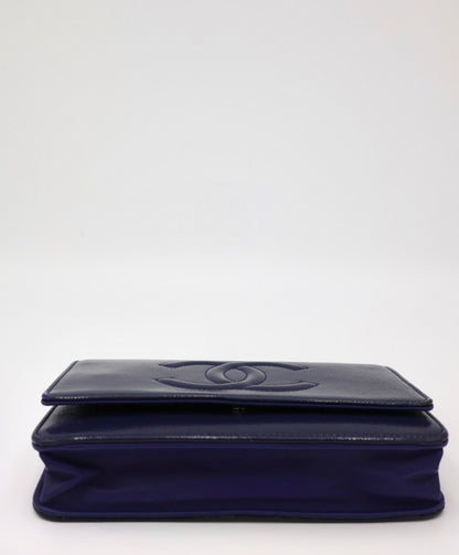 Chanel Timeless Patent Wallet on Chain - Blue with Silver Hardware