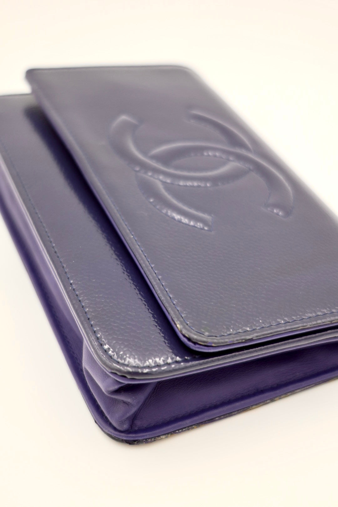 Chanel Timeless Patent Wallet on Chain - Blue with Silver Hardware