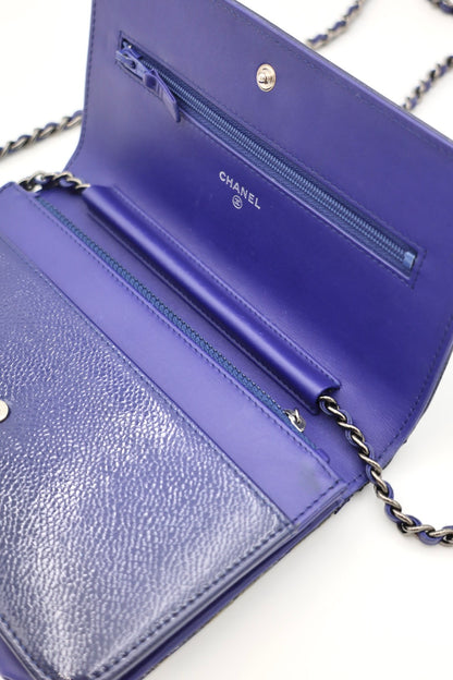 Chanel Timeless Patent Wallet on Chain - Blue with Silver Hardware