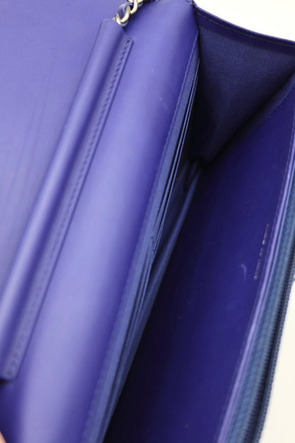 Chanel Timeless Patent Wallet on Chain - Blue with Silver Hardware