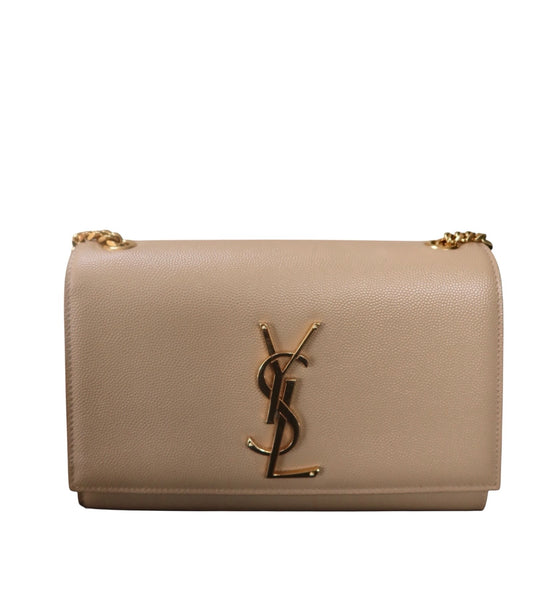 Saint Laurent Grain De Poudre Small Monogram Kate Satchel Nude Powder