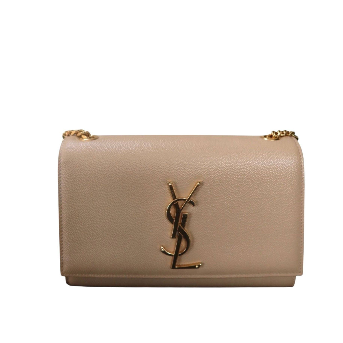 Saint Laurent Grain De Poudre Small Monogram Kate Satchel Nude Powder