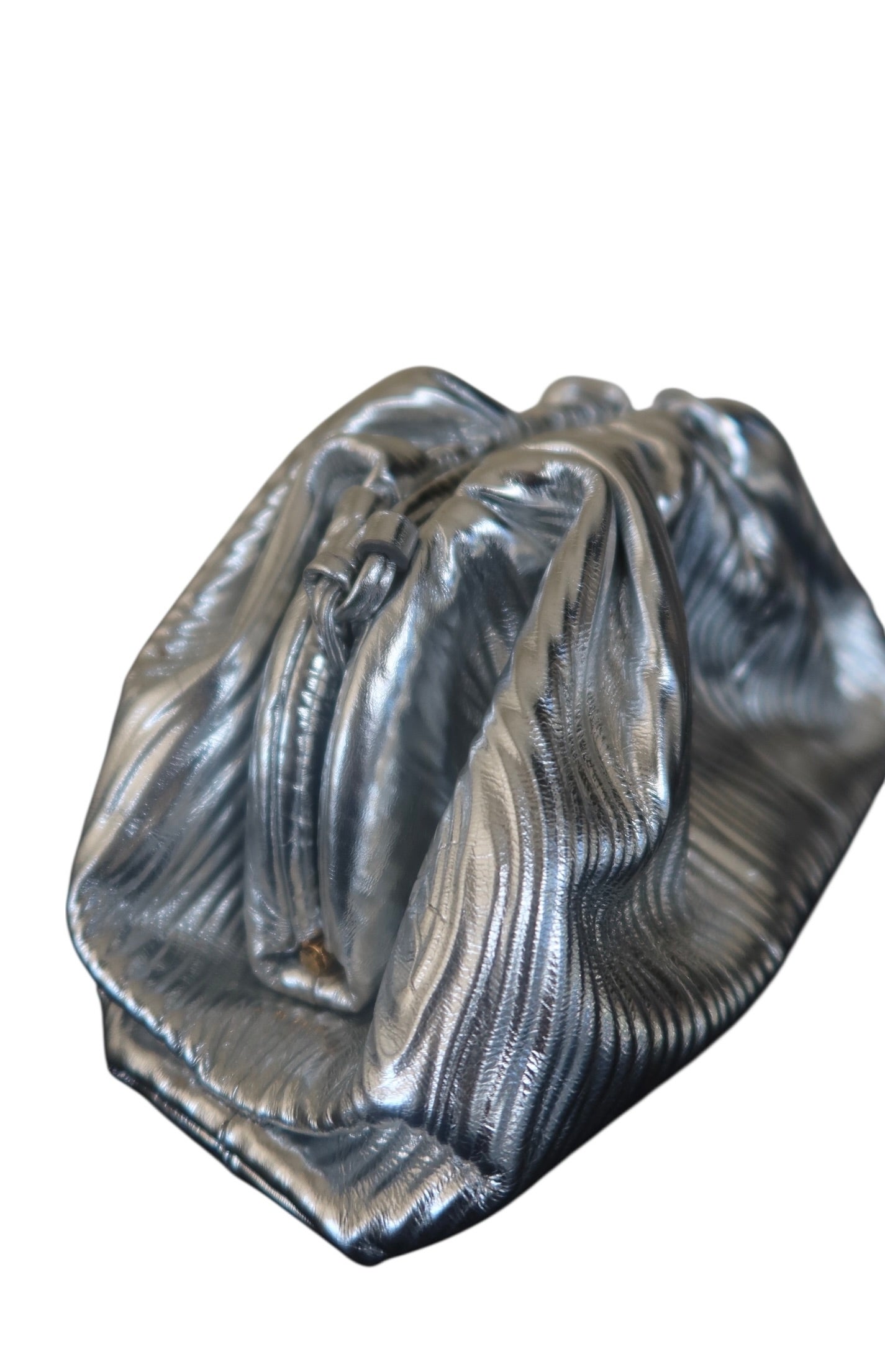 Bottega Veneta Metallic Bark Calfskin The Mini Pouch Silver
