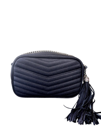 Saint Laurent Grain De Poudre Matelasse Monogram Mini Lou Camera Bag Black