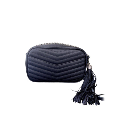 Saint Laurent Grain De Poudre Matelasse Monogram Mini Lou Camera Bag Black